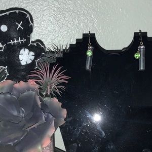 Quartz Crystal and Uranium Glass Rhinestone Earrings